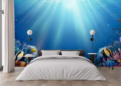 Coral reefs and fish background Wall mural