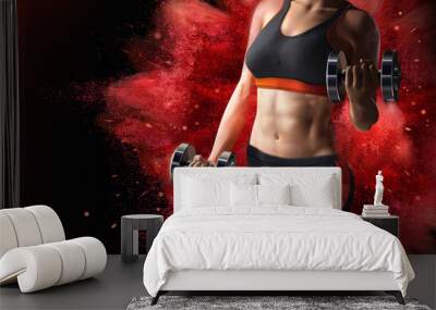 Fitness woman lifting weights Wall mural