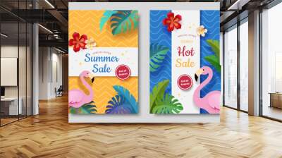 Paper art summer sale poster set Wall mural