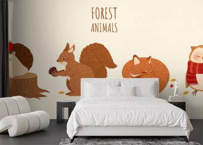 Set of autumn forest animal element Wall mural