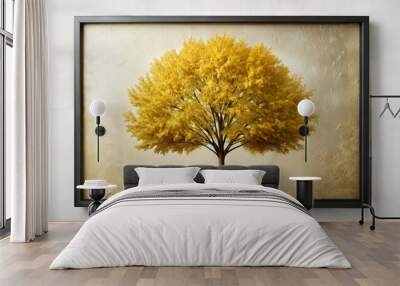 big poster with black frame, minimalist large tree canvas painting original gold tree painting gold leaf 3d textured art , oil painting white clean background  Wall mural