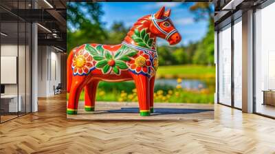 Dala Horse: A traditional Swedish symbol, the Dala horse is a carved, painted wooden horse that is said to bring good luck and protection to homes and families. Wall mural