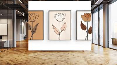 Set of three vertical poster,  minimalist floral one line art Wall mural