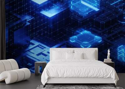 Abstract isometric technology background. 3D rendering Wall mural