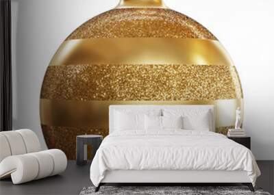 Isolated golden Christmas bauble decoration with glittery stripes. 3D rendering Wall mural