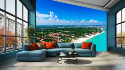 Cancun aerial view of the beautiful white sand beaches and blue turquoise water of the Caribbean ocean Wall mural