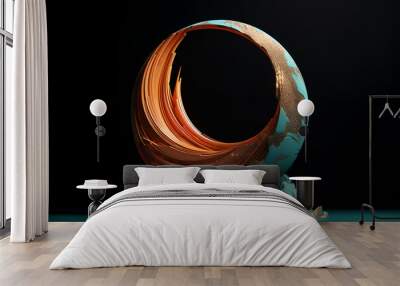 3d rendered oil painting of a swirly object, in the style of minimalistic landscapes, dark cyan and gold, dimitry roulland. Ai Generate. Wall mural