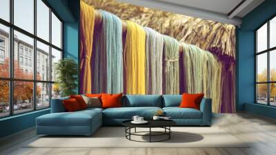 colorful cotton thread from natural dye color desiccate indoor drying Wall mural