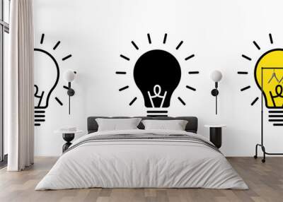 Lamp, lightbulb icon set. Solution or idea symbol. Thinking concept. Vector Wall mural