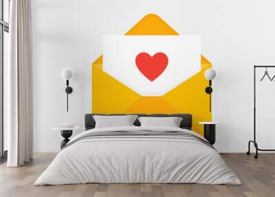 Paper letter with heart inside. Isolated mail hearth concept. Trendy flat style. Wall mural