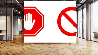 Stop red road signs. Vector isolated illustration. Red vector signs with hand symbols isolated on white background. Wall mural