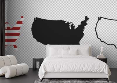 United states map. Linear icon. Transparent background. Vector isolated elements. USA map icon line symbol. Wall mural