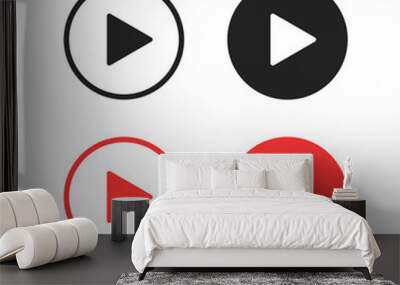 Vector isolated play buttons or icon. Multimedia signs. Play music buttons in black and red colors. Wall mural