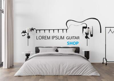 sketch guitar line logo template easy all editable Wall mural