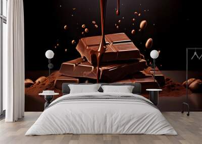 chocolate studio scene isolated in black color background Wall mural