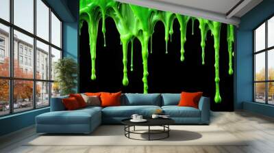 Black background with thick green slime dripping from ceiling, wet, sticky, slime, goo Wall mural