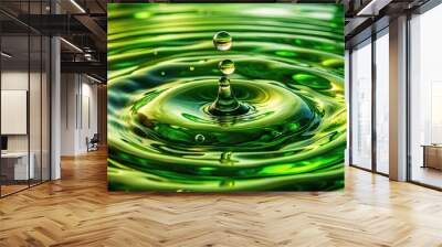 Close-up of green oil separating on water surface Wall mural