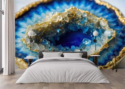 Closeup of a blue and gold crystal sapphire geode gemstone Wall mural