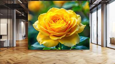 High-quality close-up wallpaper of a bright yellow rose in full bloom Wall mural