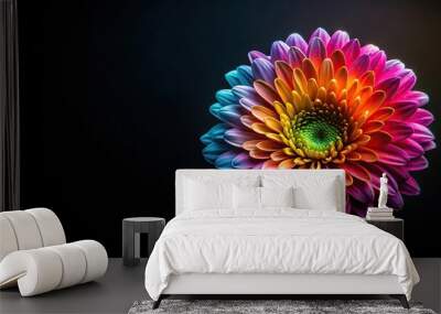 Vibrant flower on black background Wall mural