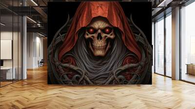 A skeleton wearing a red cloak. Wall mural