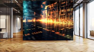 Abstract binary code light glow background. Wall mural