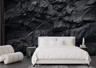 Black rock texture. Stone background. Old weathered mountain surface. Generative AI.

 Wall mural