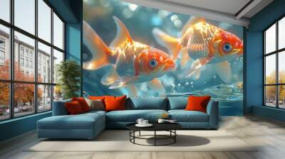 Goldfish in water with bokeh. Wall mural