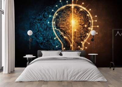 Light bulb with the idea. Light bulb with the concept. Generative AI. Wall mural