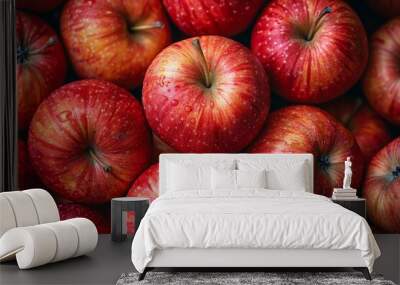 Lots of red apples. Tasty and juicy. Background of apples. Wall mural