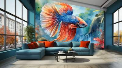 The colorful watercolor of siamese fighting fish.
 Wall mural