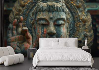 The great blue buddha statue.	
 Wall mural