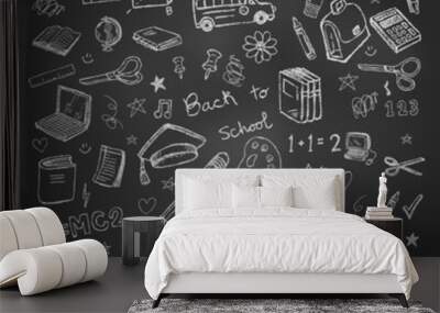 Back to school doodles in chalkboard background eps 10 Wall mural