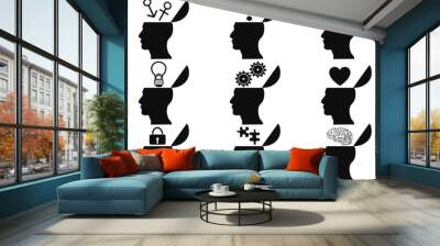 black open human head icons set Wall mural