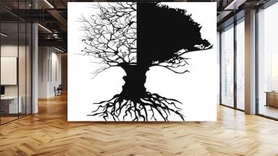 half branch half leaves tree with root vector Wall mural