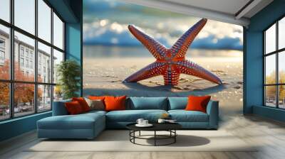 captivating starfish resting gracefully on a sandy beach at sunrise Wall mural