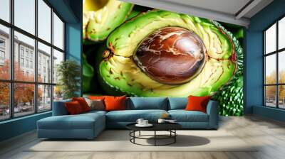 Close-up of a textured green ripe avocado highlighting healthy vegetarian food options Wall mural