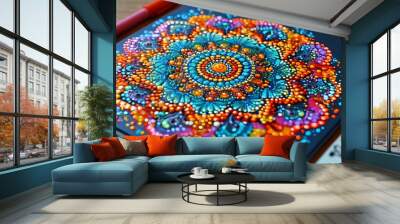 colorful mandala created with Post-it notes showcasing vibrant patterns and intricate design Wall mural