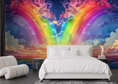 colorful rainbow graphic design featuring the word love in a playful style Wall mural