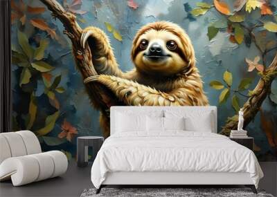 Dreamlike Sloth in a Fantasy Landscape Wall mural