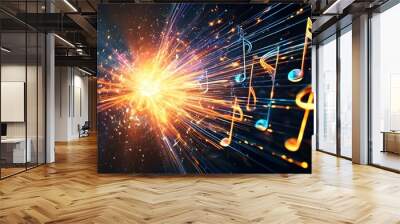 Energetic Fusion of Musical Notes and Shimmering Stars Celebrating the Spirit of Performance Wall mural