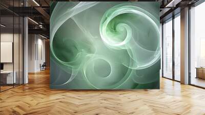 Ethereal abstract green and white swirling pattern resembling smoke or water for serene design projects Wall mural