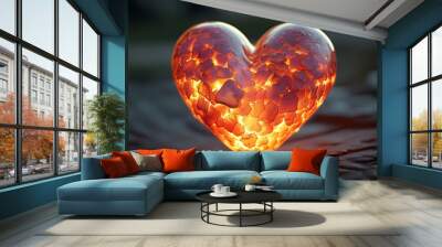 Fiery heart symbolizing warmth and deep emotions, perfect for love illustrations and Valentines Day themes Wall mural