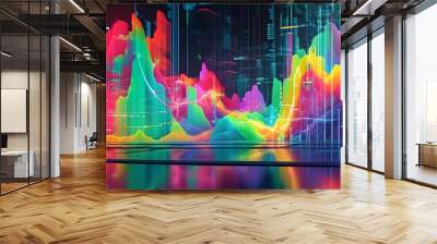 Futuristic Finance Innovation with Hyper-Realistic Digital Transactions and Vibrant Abstract Shapes Wall mural