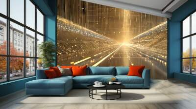 Futuristic golden particles illuminating a digital landscape, showcasing an AI-generated vision of shimmering technology Wall mural