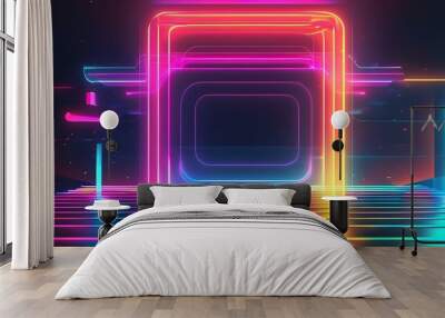 Futuristic Neon Technology Background with Colorful Abstract Glowing Lines and Geometric Design Elements Wall mural