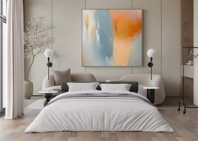 Gentle pastel abstract art gracing a minimalist wall with tranquil hues and a serene ambiance Wall mural