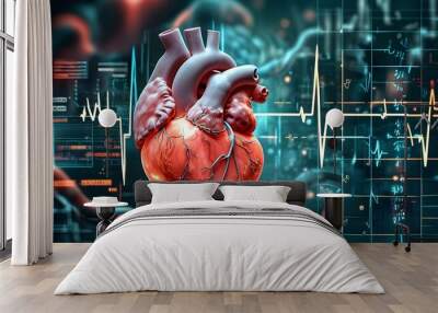 Heart of Innovation: Merging Healthcare with Cutting-Edge Technology through Digital Elements and ECG Data Wall mural