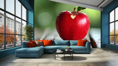 Heart-shaped red apple symbolizing healthy eating and nutrition Wall mural