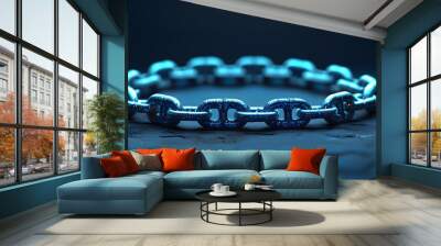 Illuminated binary code in vibrant blue against a deep blue backdrop Wall mural